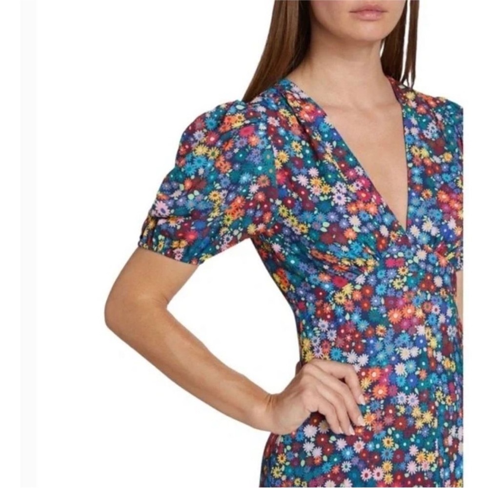 Staud Milla Floral Puff Sleeve Mini V Neck Dress